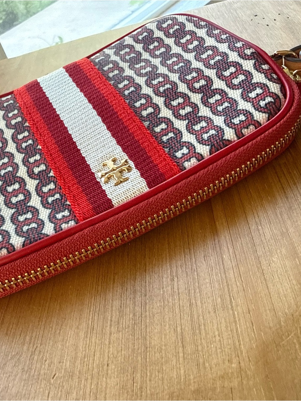 Tory Burch Gemini Link Canvas Zip Wristlet Pouch Liberty Red - Picture 8 of 9